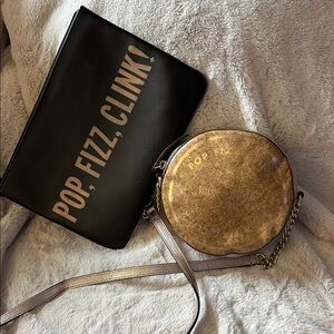 BUNDLE of 2 Kate Spade Pop,Clink,Fizz! Black pouch and Gold crossbody.